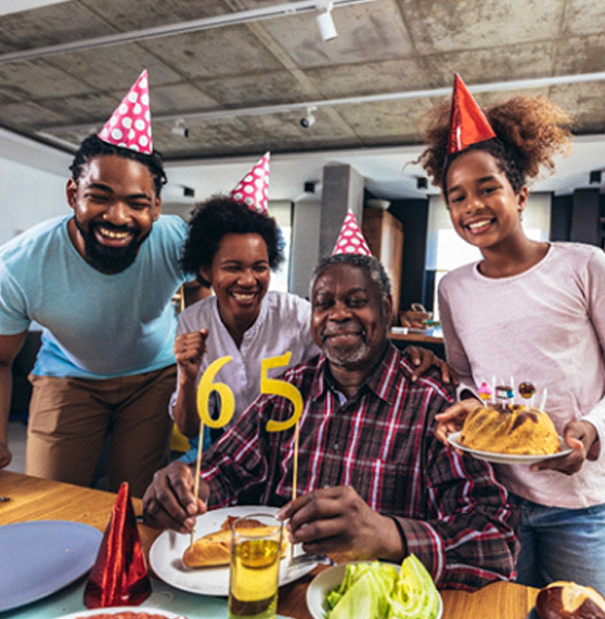 A man celebrating turning 65 years old